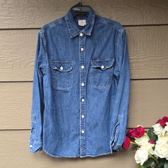 J.Crew Men's Midweight  workshirt Button Down Denim Shirt Medium M - Picture 7 of 13